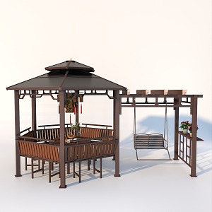 gazebo awning swing outdoor furniture chinese style outdoor rest pavilion sunshade pavilion aluminum alloy new sun room 3d model