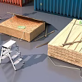 Industrial Equipment Including Colorful Containers Wooden Crates Metal Frames And Gas Cylinders