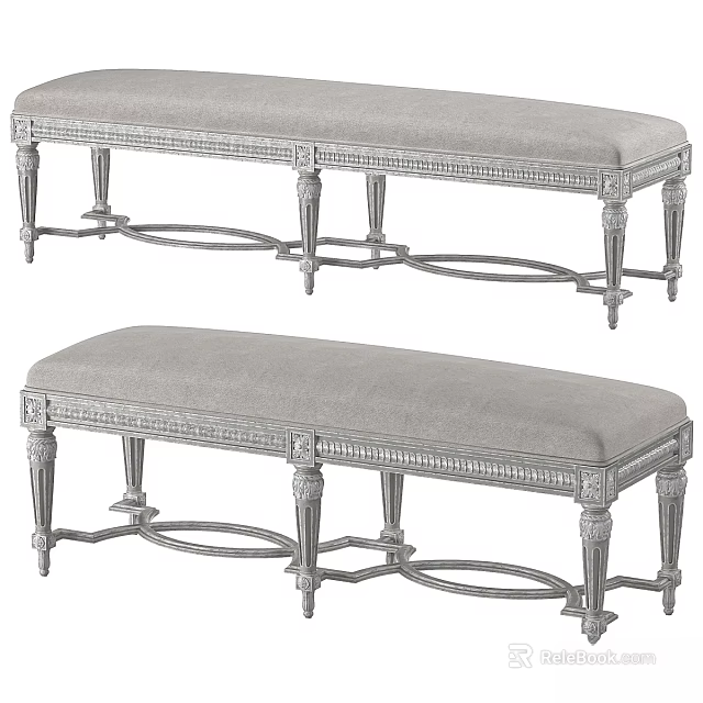 Elegant Upholstered Sofa Bench Featuring Decorative Metal Legs And Soft Cushioned Seat 3d model 