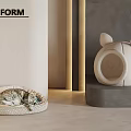 Cozy Pet Bed Interior With Sleeping Cat And Cat Ear Shaped Design