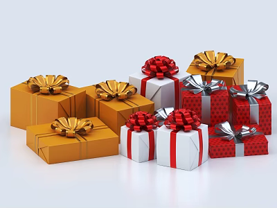 Colorful Gift Boxes With Red Gold White Wrapping And Decorative Bows For Celebrations 3d model