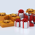 Colorful Gift Boxes With Red Gold White Wrapping And Decorative Bows For Celebrations