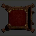 Red Upholstered Single Chair With Carved Wooden Frame And Curved Legs