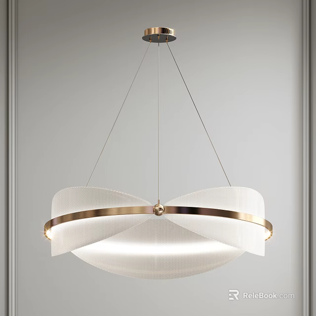 Modern Elegant Chandelier With White Shade And Golden Metal Ring Design 3d model 