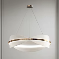 Modern Elegant Chandelier With White Shade And Golden Metal Ring Design