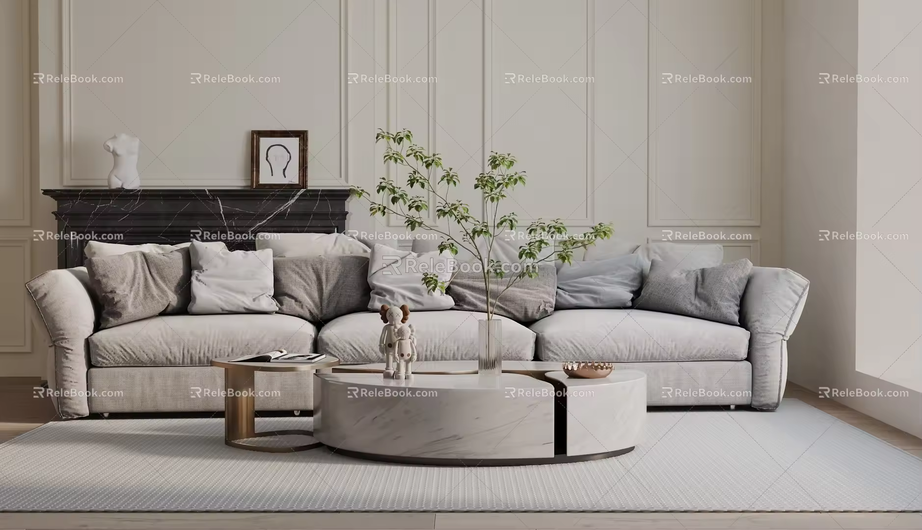 Modern three-seat sofa 3d model