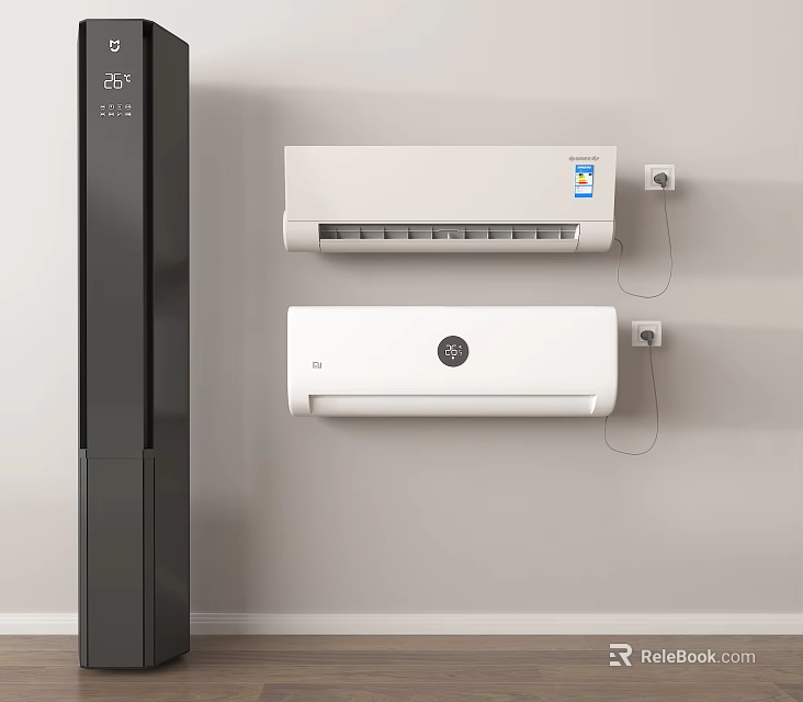 Wall Mounted Air Conditioner Fan With Standing Design White Black Digital Display Interior Setting 3d model