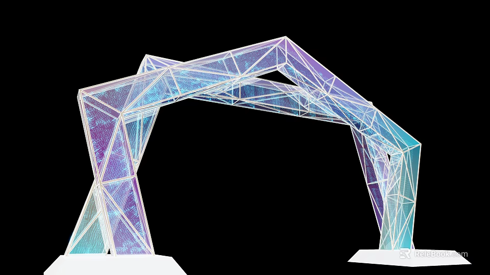 Geometric Event Gateway with Colorful Transparent Polygonal Structure and Neon Lighting 3d model 