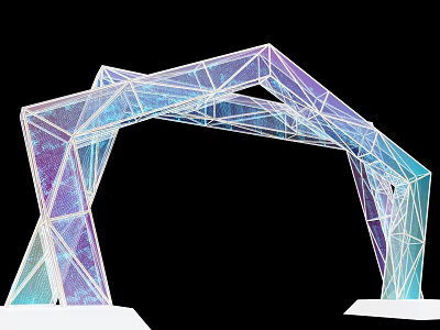 Geometric Event Gateway with Colorful Transparent Polygonal Structure and Neon Lighting 3d model