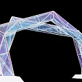 Geometric Event Gateway with Colorful Transparent Polygonal Structure and Neon Lighting