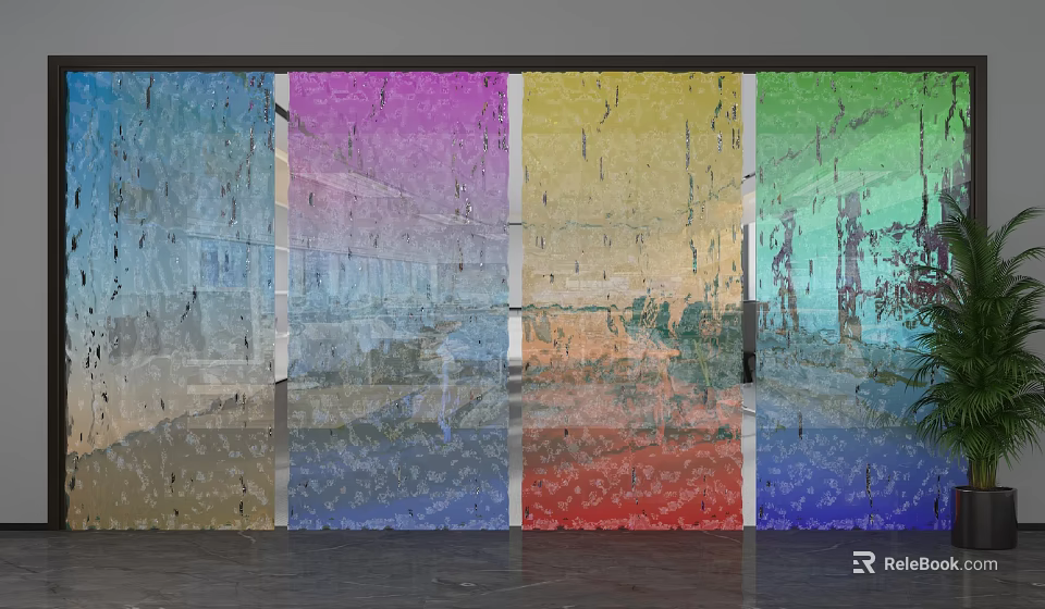 Colorful Textured Glass Room Divider With Rainbow Hues For Modern Interior 3d model 