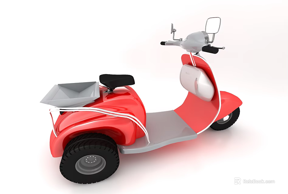 Red Tricycle Motorcycle With Black Seat Rear Cargo Box And White Accents 3d model 