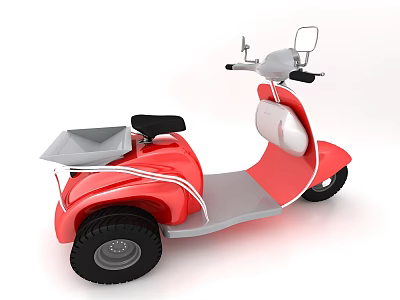 Red Tricycle Motorcycle With Black Seat Rear Cargo Box And White Accents 3d model