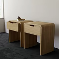 Modern Wooden Bedside Tables With Drawers Near Window On Dark Carpet And Light Wall