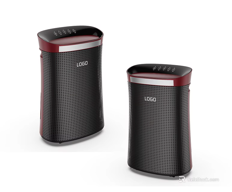 Pair of Black Red Wireless Speakers With Mesh Design And Logo Branding 3d model 