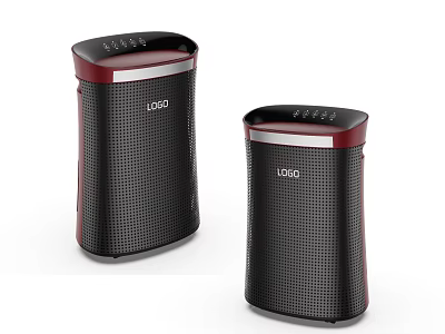 Pair of Black Red Wireless Speakers With Mesh Design And Logo Branding 3d model