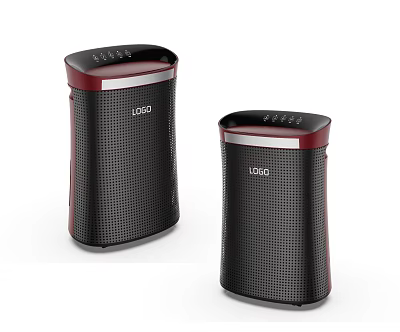 Pair of Black Red Wireless Speakers With Mesh Design And Logo Branding 3d model