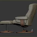 Comfortable Beige Leather Office Chair with Armrests Matching Ottoman and Wooden Base