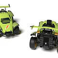 Green Electric Toy Cars With Racing Style Lightning Logo And Yellow Wheels
