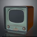 Vintage Electronic Television With Red Casing Blue Frame Light Green Screen And Control Knobs