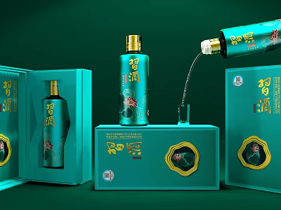Luxury Green Wine Bottles With Gold Accents And Elegant Boxes For Wine Glasses Serving 3d model