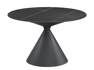 Round Black Dining Table With Line Patterns And Conical Metal Base 3d model