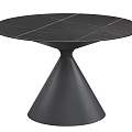Round Black Dining Table With Line Patterns And Conical Metal Base 3d model