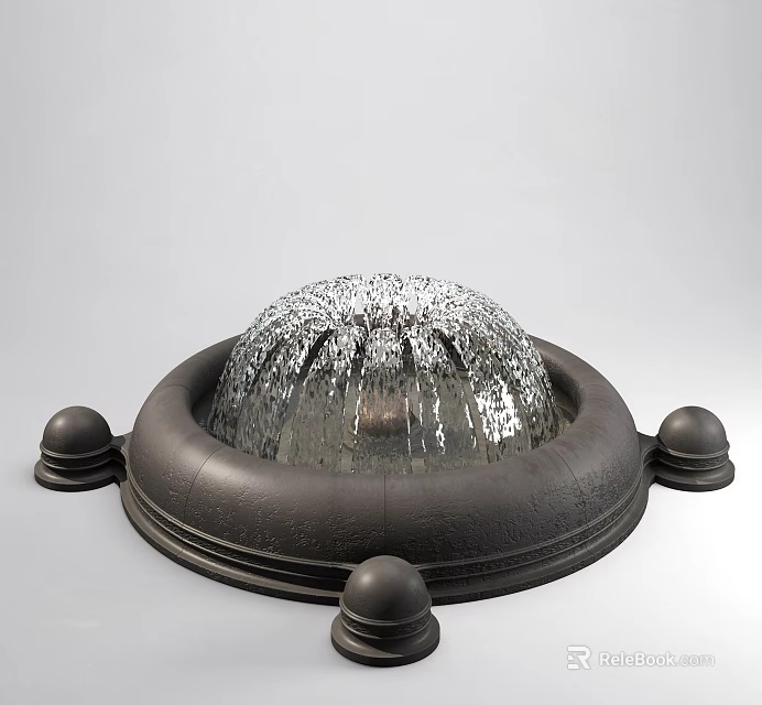 Ornate Garden Ornament With Circular Fountain Base Decorative Spheres And Flowing Water 3d model 