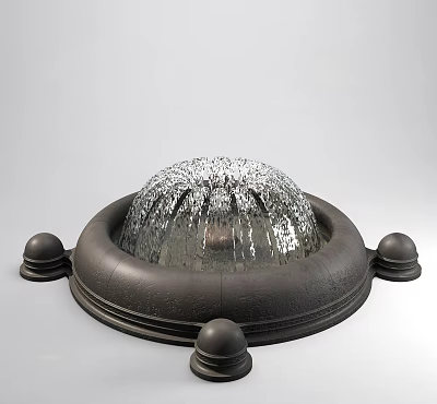 Ornate Garden Ornament With Circular Fountain Base Decorative Spheres And Flowing Water 3d model