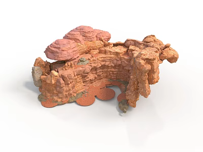 Red Layered Rock Landscape Structure With Cave Like Sections And Rockery Elements 3d model