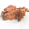 Red Layered Rock Landscape Structure With Cave Like Sections And Rockery Elements