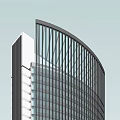Modern High Rise Office Building With Grid Windows And Unique Urban Design