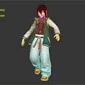3D Stylized Anime Character With Black Hair Red Mask Blue White Coat And Red Shoes