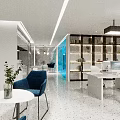 Bright Modern Public Office Area With White Desks Chairs Computers Green Plants And Bookshelves