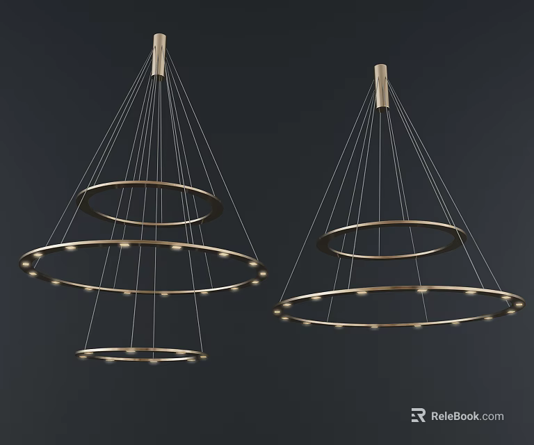 Modern Multi Layered Ring Chandeliers With Brass Metal Frames And LED Lights 3d model
