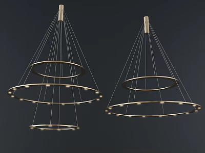 Modern Multi Layered Ring Chandeliers With Brass Metal Frames And LED Lights 3d model