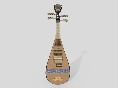 Traditional Chinese Pipa As Home Living Accessory With Wooden Body And Blue White Pattern Band 3d model