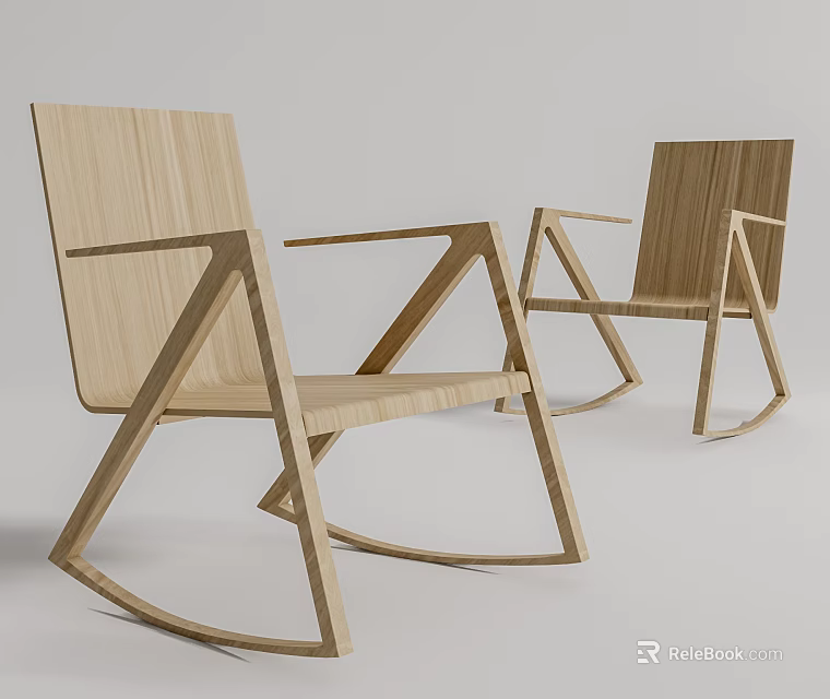 Modern Wooden Rocking Leisure Chair With Geometric Armrest Design For Indoor Use 3d model 