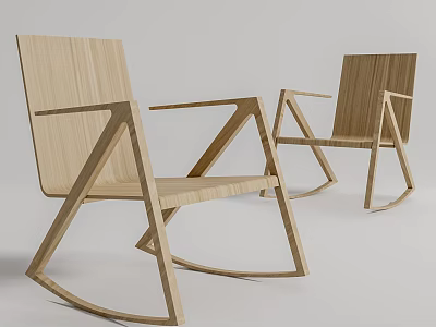 Modern Wooden Rocking Leisure Chair With Geometric Armrest Design For Indoor Use 3d model