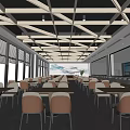 Modern Restaurant Interior Design With Wooden Beam Ceiling Neat Tables And Comfortable Chairs