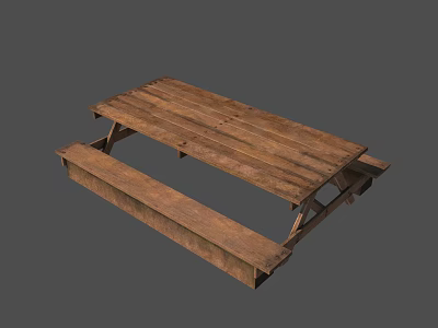 Wooden Picnic Table with Attached Benches and Rustic Natural Wood Design for Outdoor Dining 3d model
