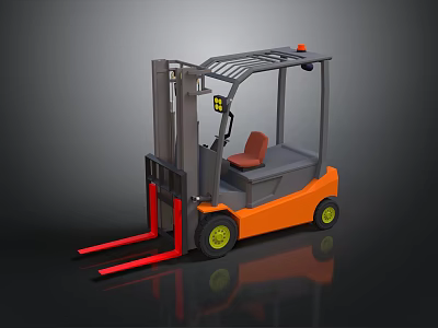 Orange and Gray Forklift with Red Forks Yellow Wheels Cab Top Guardrail and Warning Light 3d model