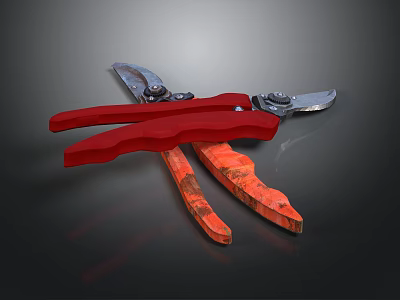 Red Handled Garden Pruning Shears With Sharp Blades And Ergonomic Grip 3d model