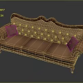 Classic Style Three Seater Sofa With Tufted Design Carved Details And Accent Pillows