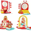 Traditional Chinese New Year Decorations With Red Envelopes Lanterns Lion Dance And Fortune Characters