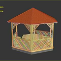 Wooden Gazebo Building With Red Shingled Roof And Latticed Railings Outdoor Design