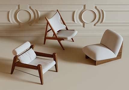 Quiet Single Chair Casual Wooden Chair Armchair Fabric Single Chair 3d model