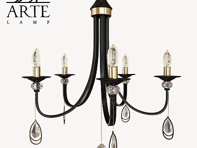 Elegant Black Chandelier With Gold Accents Crystal Pendants And Candle Style Bulbs 3d model