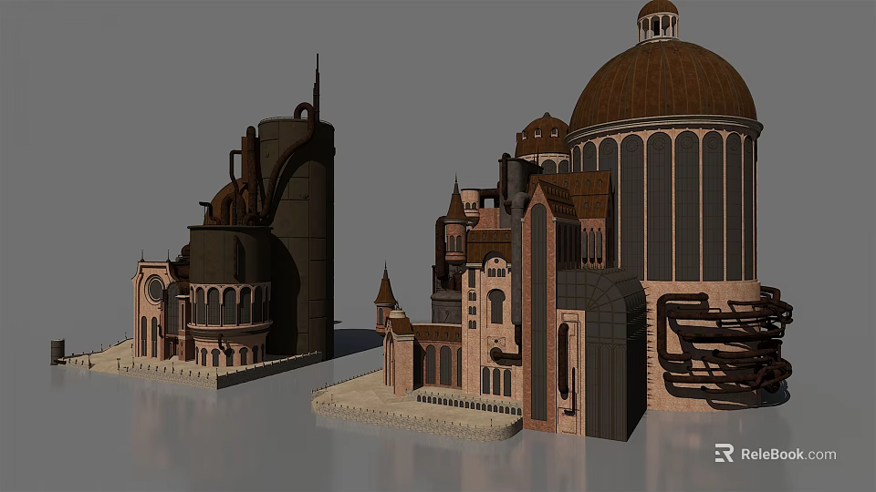 Classic European Architectural Design With Dome Spire Arched Windows and Tower Structures 3d model