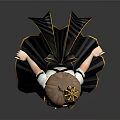 Anime Character Girl in Black Dress with Yellow Accents Crown Pigtails and White Stockings